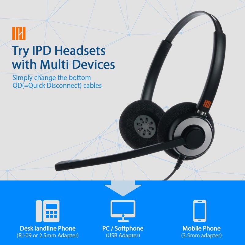 IPD IPH-165 Phone Headset with Noise Cancelling Microphone for Office and Call Center-Compatible with Avaya 1608 1616 9601 9608 9611 9611G 9620 9621 9630 9631 9640 9641 9650 9670 J139 J159 J169 J179 - Image 3